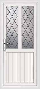 Cardiff Diamond Lead 2 white upvc back door with toplight & flag window